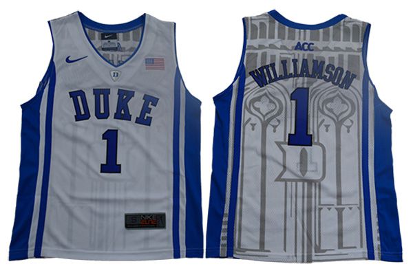 Youth Duke Blue Devils #1 Williamson White Elite Nike NBA NCAA Jerseys